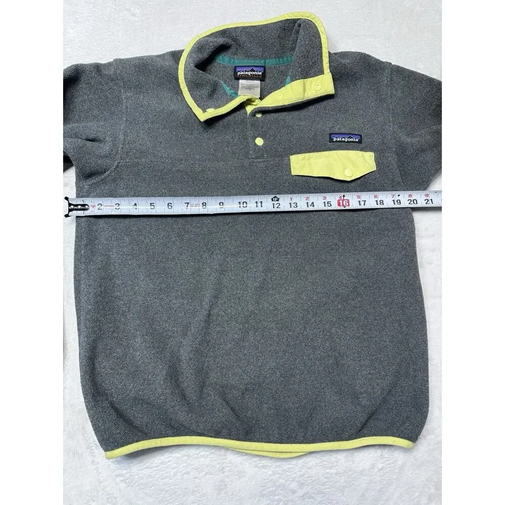 Patagonia Synchilla Chartreuse Trim Snap T Fleece Pullover Gray Women SZ S